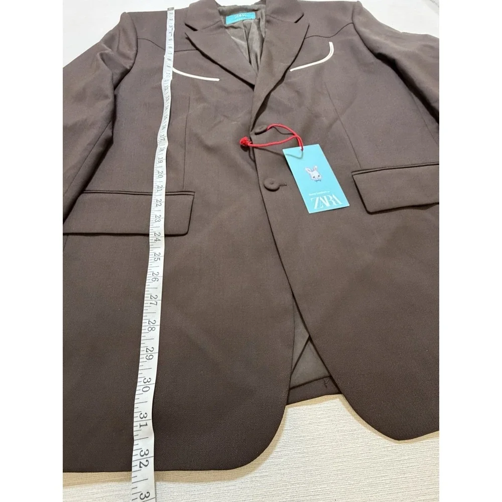 NWT ZARA X Harry Lambert Brown Contrast Suit Jacket Size US 44 EUR 54 Wool
